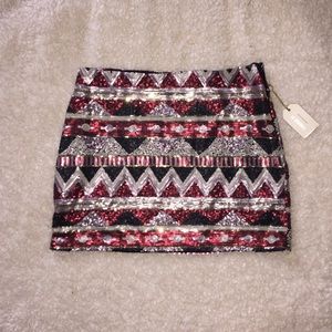 Sequin Aztec Print Skirt