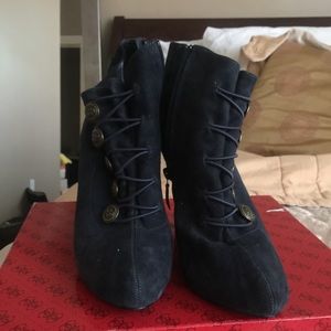 Dark Blue Suede Booties
