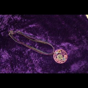 Multi colored seed bead and pink pendant