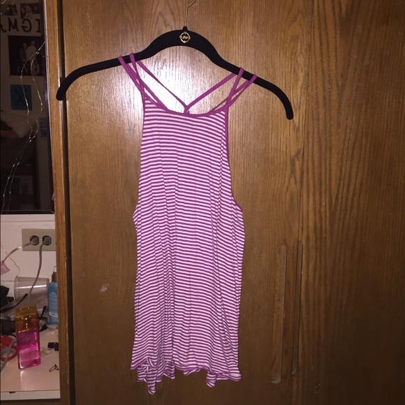 Pink and white striped cotton tank top