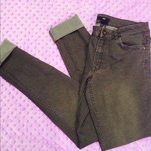 H&M dark olive skinny jeans.