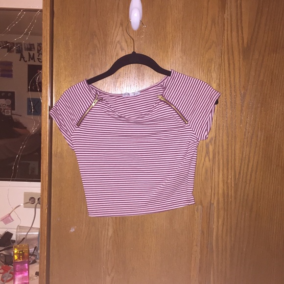 Pink striped shirt sleeve crop top