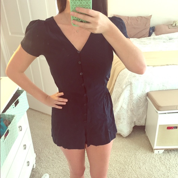 Navy Blue Short Sleeved Romper