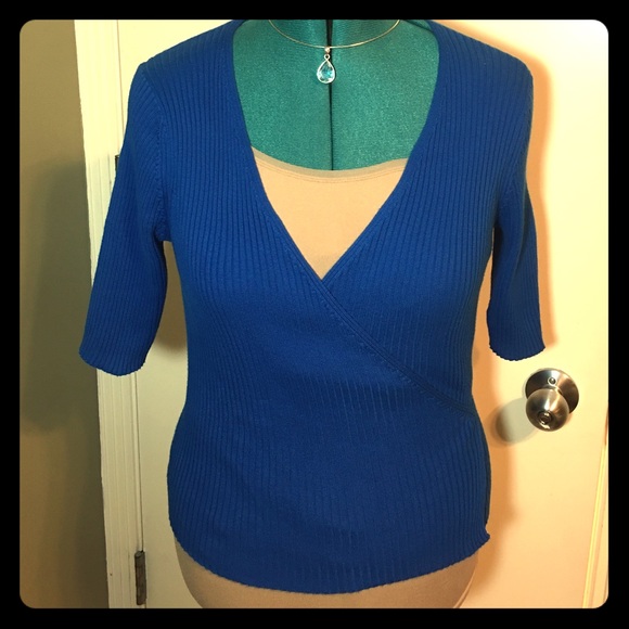 Express wrap sweater in cobalt blue