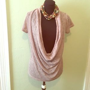 Almost sheer low cowl sweater.