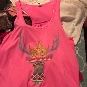 Pink deer float racer back tank.