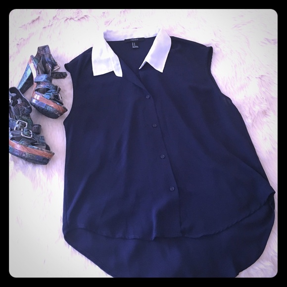 Nave blue sheer chiffon Forever 21 blouse
