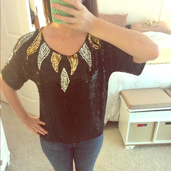 Vintage Silk and Sequin Top - Picture 1 of 4