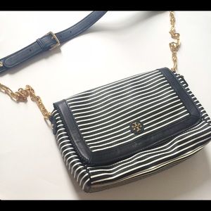 Tory Burch Black and White Striped Shoulder Bag