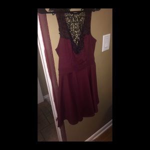 Burgundy and Black Lace Skater Dress