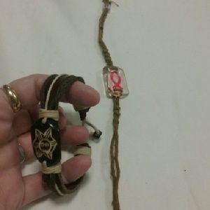 Braclets handmade brest cancer one and a leather