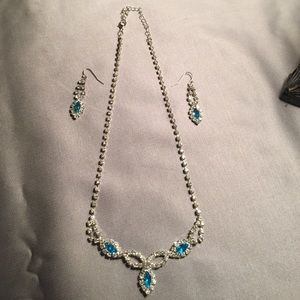 Aqua Blue Necklace w/matching earrings 16" around