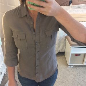 H&M Grey Linen Camp Button Front Shirt