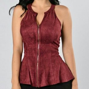 Burgundy zip up Blouse