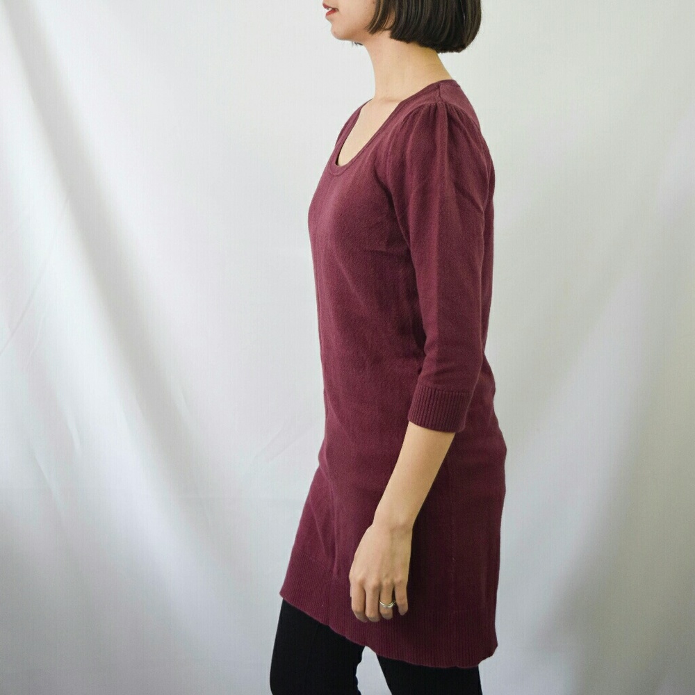 Burgundy Maroon Sweater Shift Sheath Dress - Picture 3 of 8