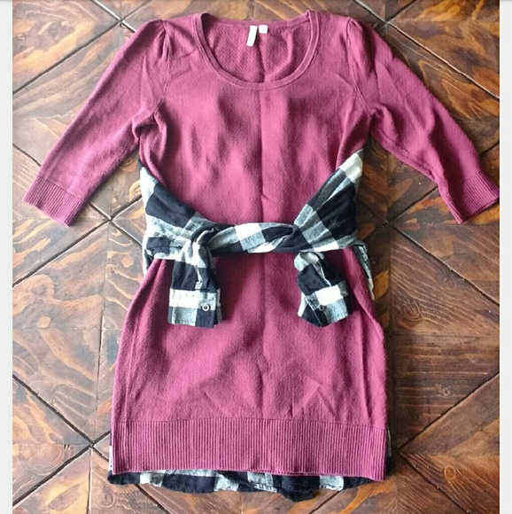 Burgundy Maroon Sweater Shift Sheath Dress - Picture 6 of 8