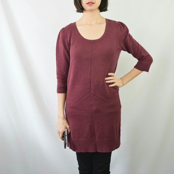 Burgundy Maroon Sweater Shift Sheath Dress - Picture 2 of 8