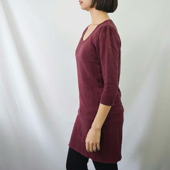 Burgundy Maroon Sweater Shift Sheath Dress - Picture 3 of 8