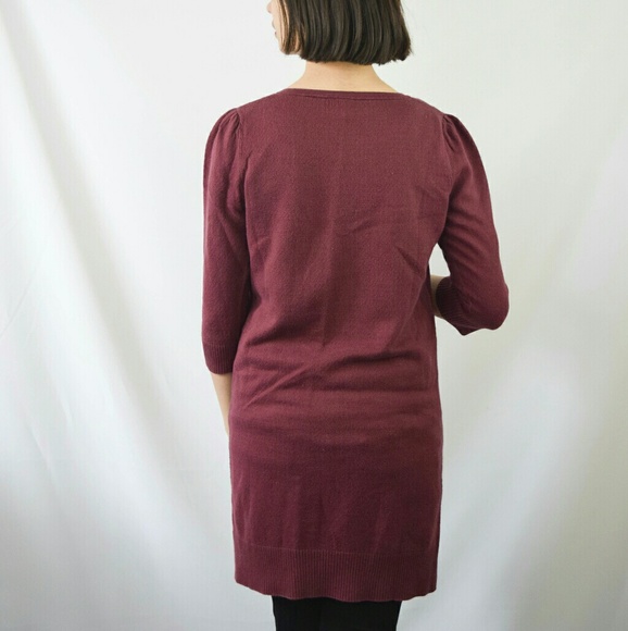 Burgundy Maroon Sweater Shift Sheath Dress - Picture 4 of 8