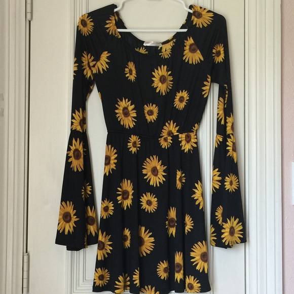 Dresses & Skirts - Black and yellow Sunflower long bell sleeve dress