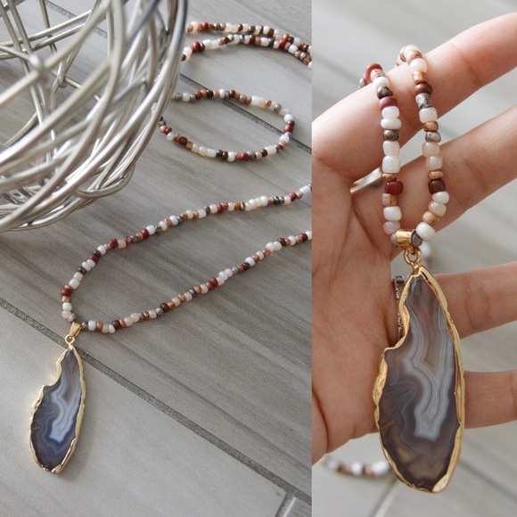 SOLD Handmade Neutral Colors Long Necklace