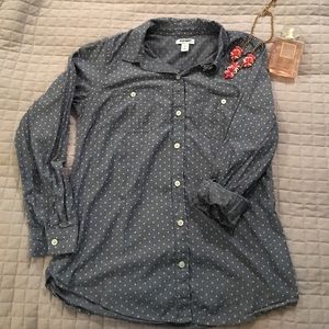 Polka Dot Chambray Button Down