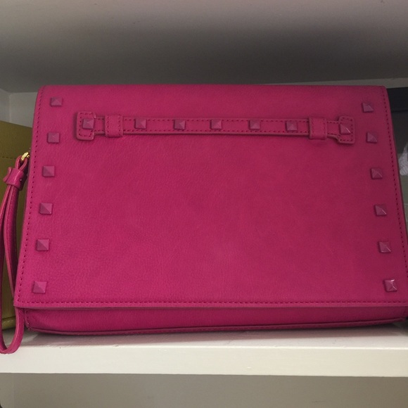Magenta pink Studded Clutch magnetic flap