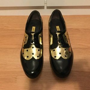 Black & Gold Derby Shoes.