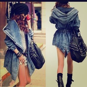 Jean Hooded Trench Coat Jacket