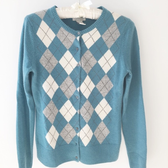 blue checkered cardigan