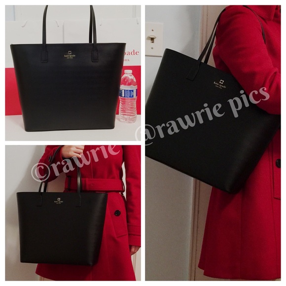 New Kate Spade black leather large zip top tote - Picture 2 of 4