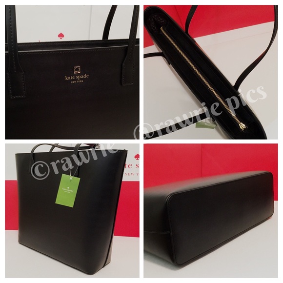 New Kate Spade black leather large zip top tote - Picture 3 of 4