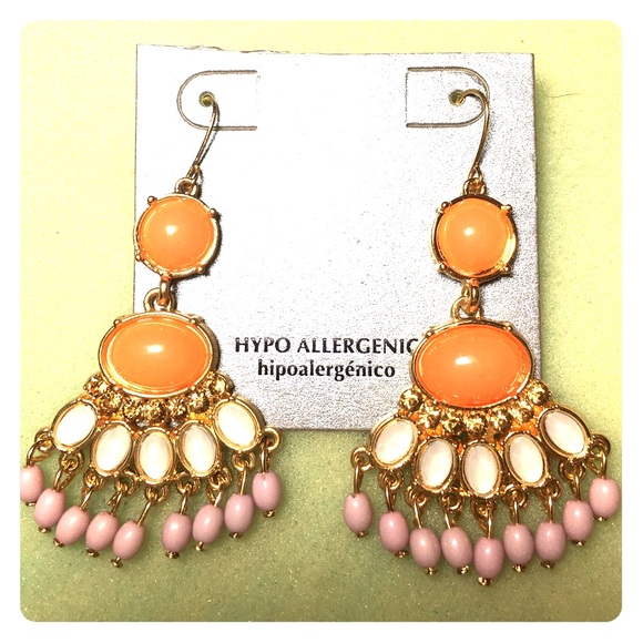 Coral and lavender fashion earrings.