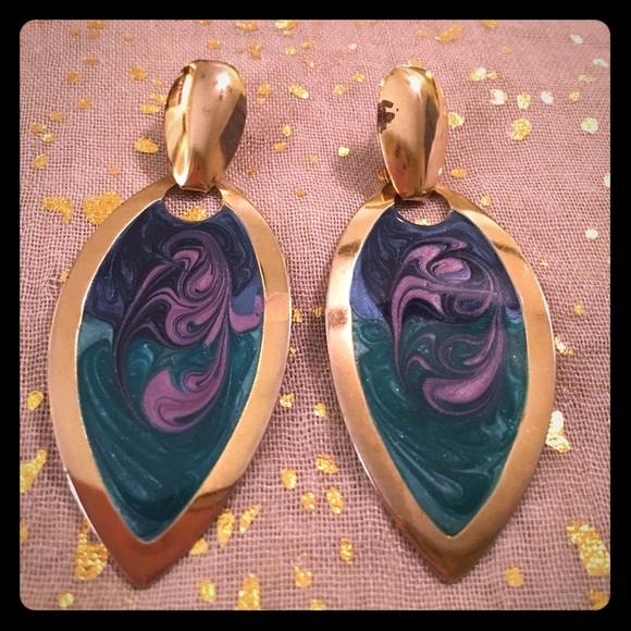 Vintage Leaf enamel earrings