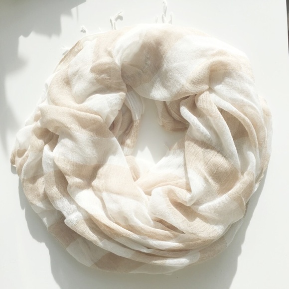 Perfect Neutral Soft Beige and White Striped Scarf