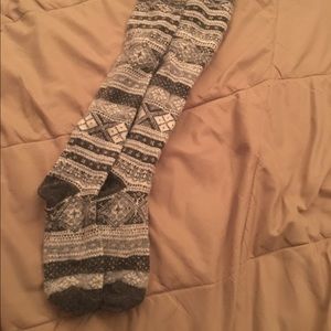 Gray and white knee high/thigh high socks