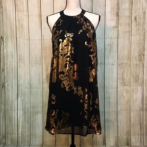 PRICE⬇️Gold and Black Halter Dress
