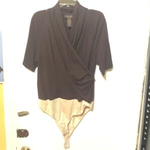 Chadwick's Brown Wrap Bodysuit Sz XL Snap Beige