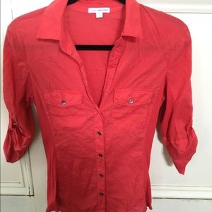 James Perse Red Panel Button Down