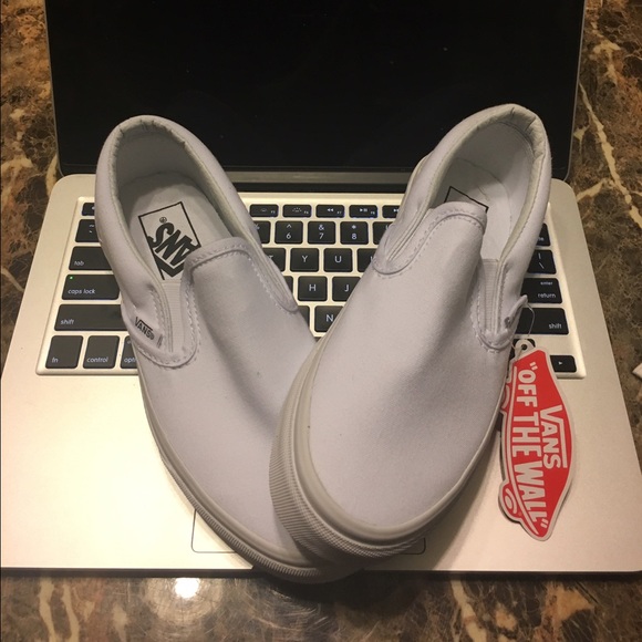 New White Slip On Vans