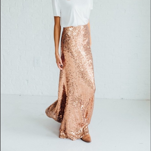 Rose Gold Sequin Maxi Skirt