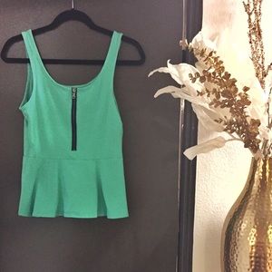 Express Teal Peplum Tan Top with Exposed Zipper