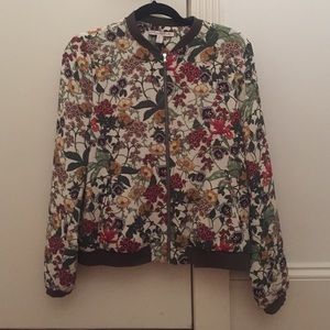 ZARA floral bomber jacket in khaki
