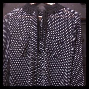 Jcrew sheer navy shiffon polka dot blouse