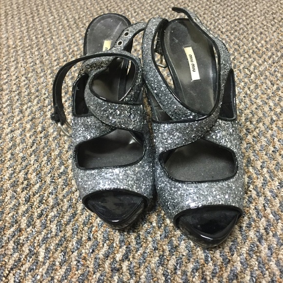 Miu Miu silver glitter sandals barely worn 36