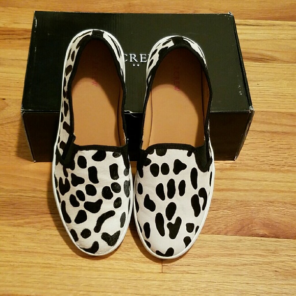 J. Crew leopard print calf hair slip on sneakers