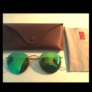 RayBan Polarized Round Metal Green Flash Lenses