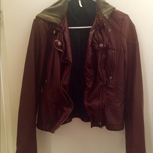 Maroon Vegan leather Free People jacket