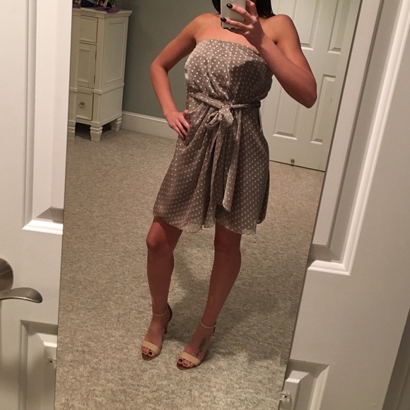 Beige and cream polka dot dress