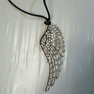 Handmade Long Bedazzled Feather Necklace